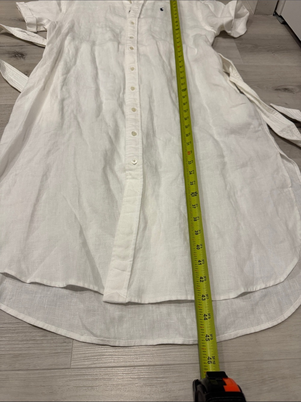 Polo by Ralph Lauren Linen White Button-Front Belted Shirt Dress with Pockets. - Picture 11 of 12